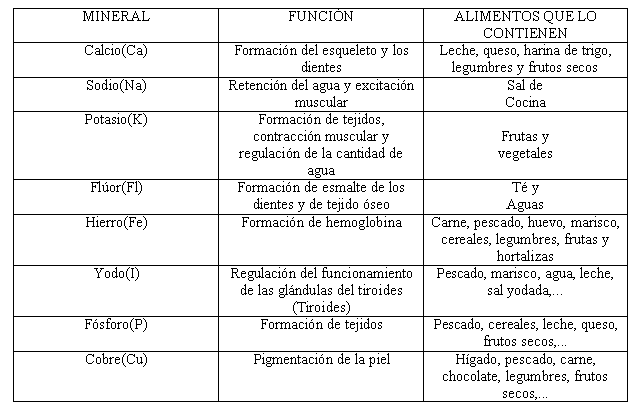 principales sales minerales y sus funciones